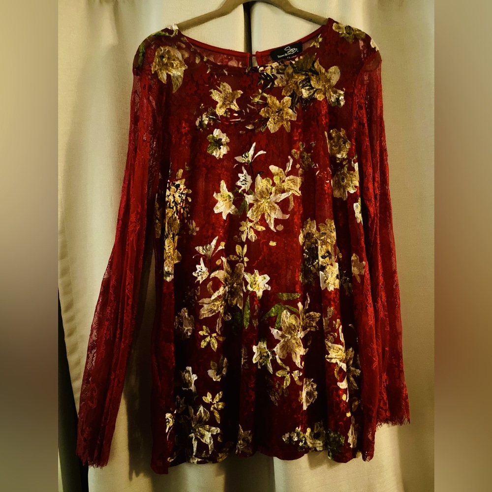 UPDATED PICS COMING! Beautiful Sheer Floral Top, All-Lace Back. Simply Gorgeous